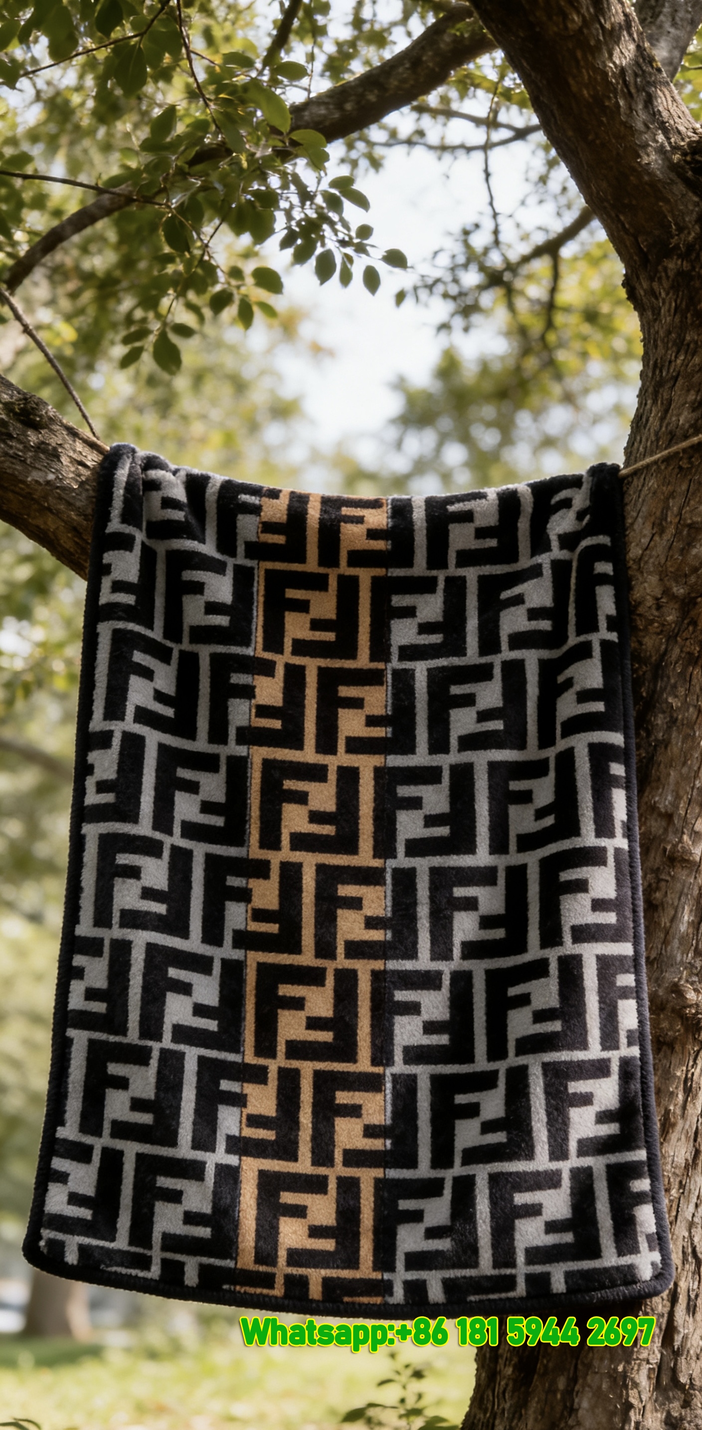 Fendi Two-Tone FF Monogram Flannel Sofa Throw Blanket IMG_9454
